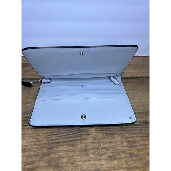 Kate Spade Darcy Large Slim Bifold Wallet Clutch Wristlet Black Light Blue - Picture 3 of 7